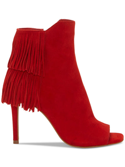 VINCE CAMUTO Womens Red Fringed Padded Amenala Open Toe Stiletto Zip-Up Leather Booties 5.5 M