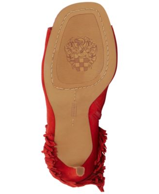 VINCE CAMUTO Womens Red Fringed Padded Amenala Open Toe Stiletto Zip-Up Leather Booties M