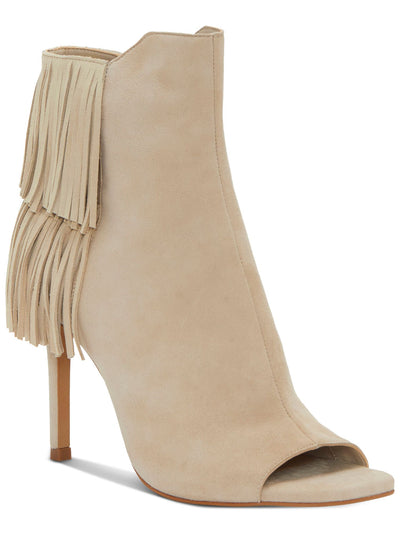 VINCE CAMUTO Womens Beige Fringed Padded Amenala Open Toe Stiletto Zip-Up Leather Dress Booties 6 M