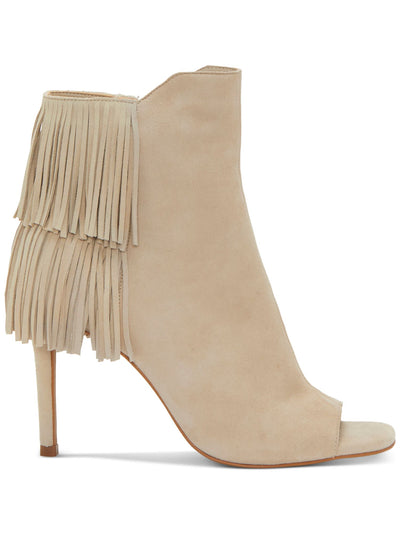 VINCE CAMUTO Womens Beige Fringed Padded Amenala Open Toe Stiletto Zip-Up Leather Dress Booties 6 M