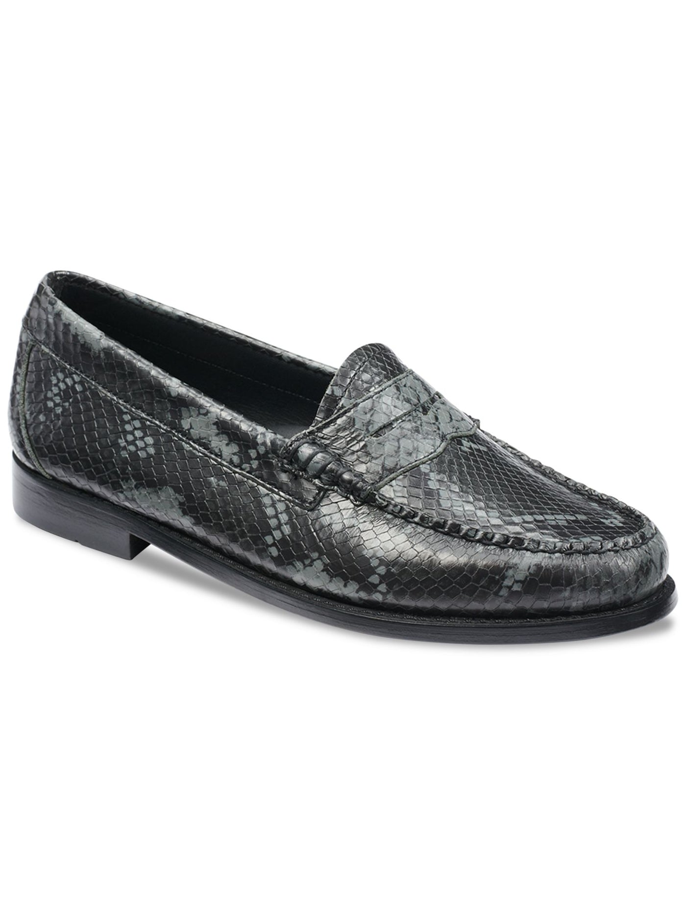G.H. BASS Womens Black Snake Print Penny Keeper Padded Whitney Exotic Round Toe Slip On Leather Loafers Shoes 9 M