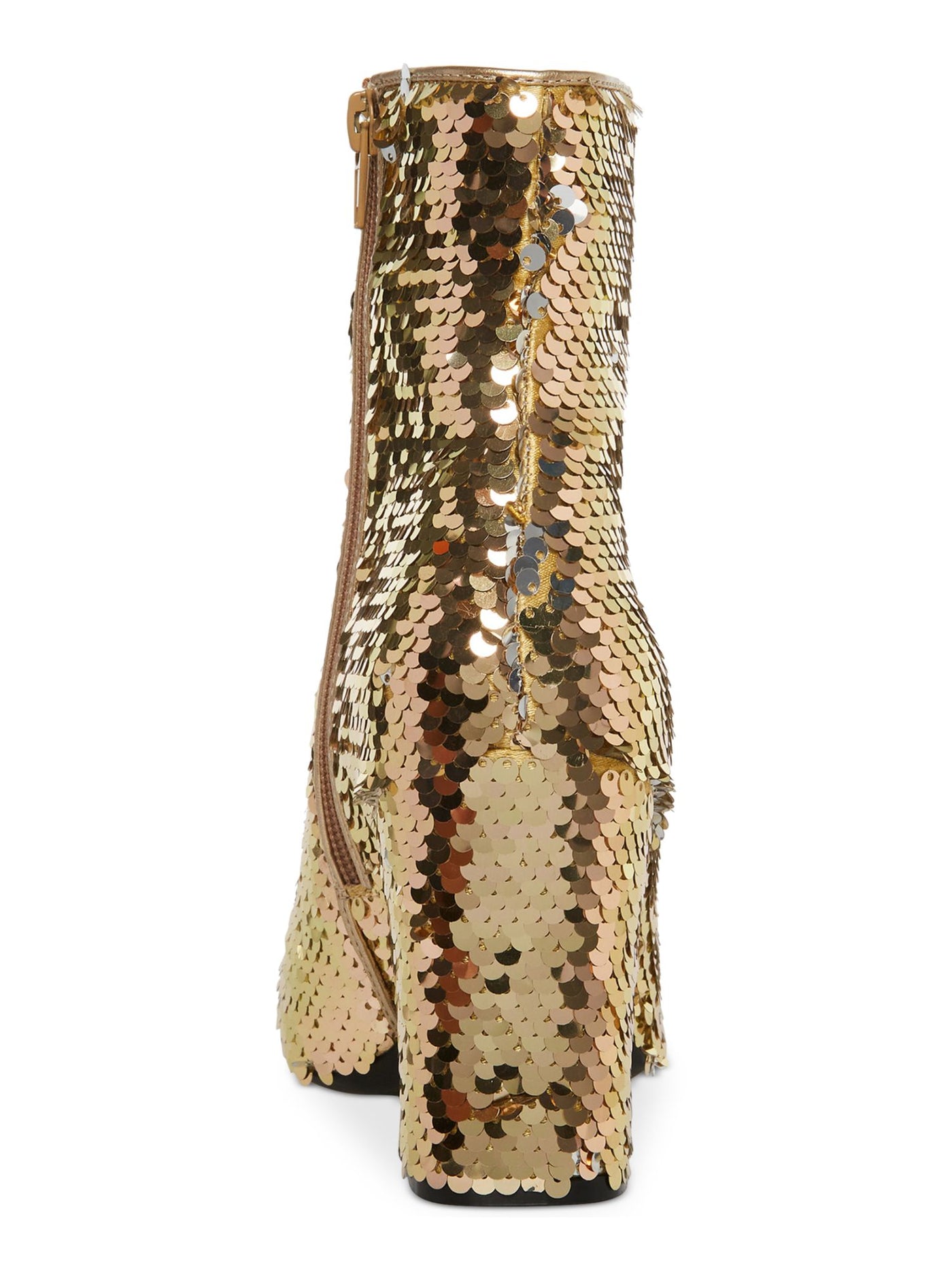 MADDEN GIRL Womens Gold Sequined Cody Pointed Toe Block Heel Zip-Up Booties 7 M