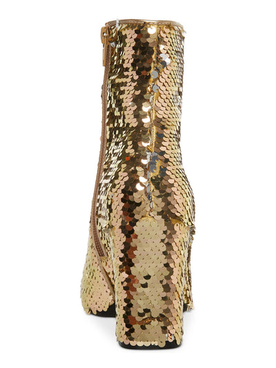 MADDEN GIRL Womens Gold Sequined Cody Pointed Toe Block Heel Zip-Up Booties 7 M