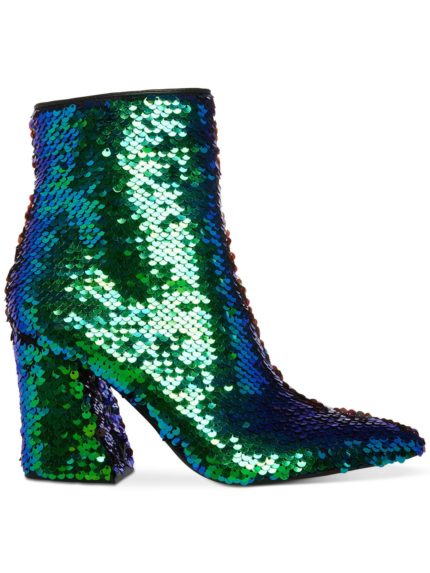 MADDEN GIRL Womens Green Sequined Cody Pointed Toe Block Heel Zip-Up Booties 5 M