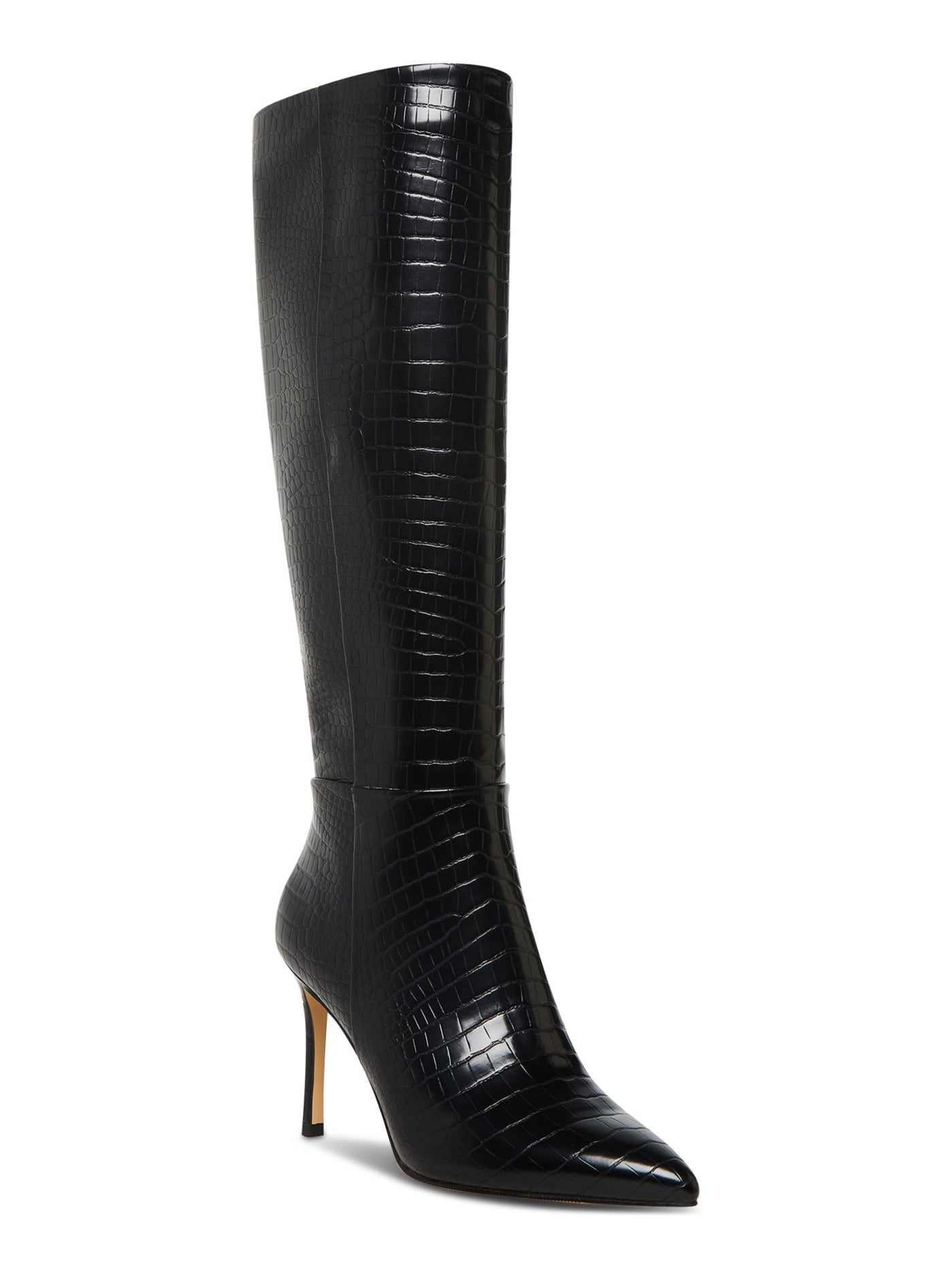 MADDEN GIRL Womens Black Animal Print Crocodile Padded Chantelle Pointed Toe Stiletto Zip-Up Dress Boots 7 M