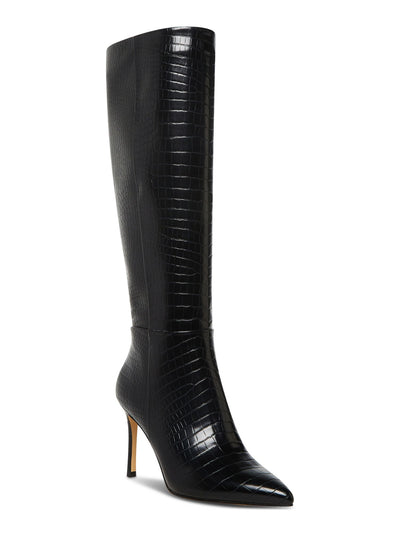 MADDEN GIRL Womens Black Animal Print Crocodile Padded Chantelle Pointed Toe Stiletto Zip-Up Dress Boots 7 M