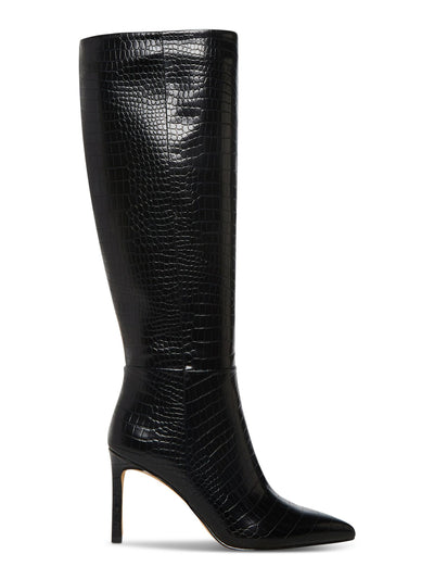 MADDEN GIRL Womens Black Animal Print Crocodile Padded Chantelle Pointed Toe Stiletto Zip-Up Dress Boots 5 M