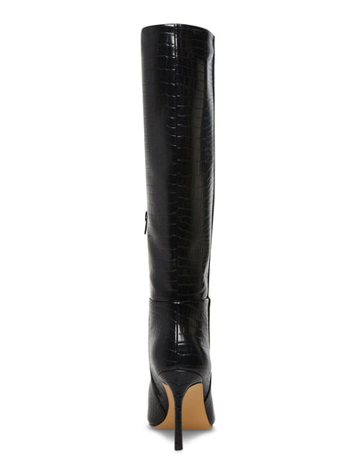 MADDEN GIRL Womens Black Animal Print Crocodile Padded Chantelle Pointed Toe Stiletto Zip-Up Dress Boots 10 M