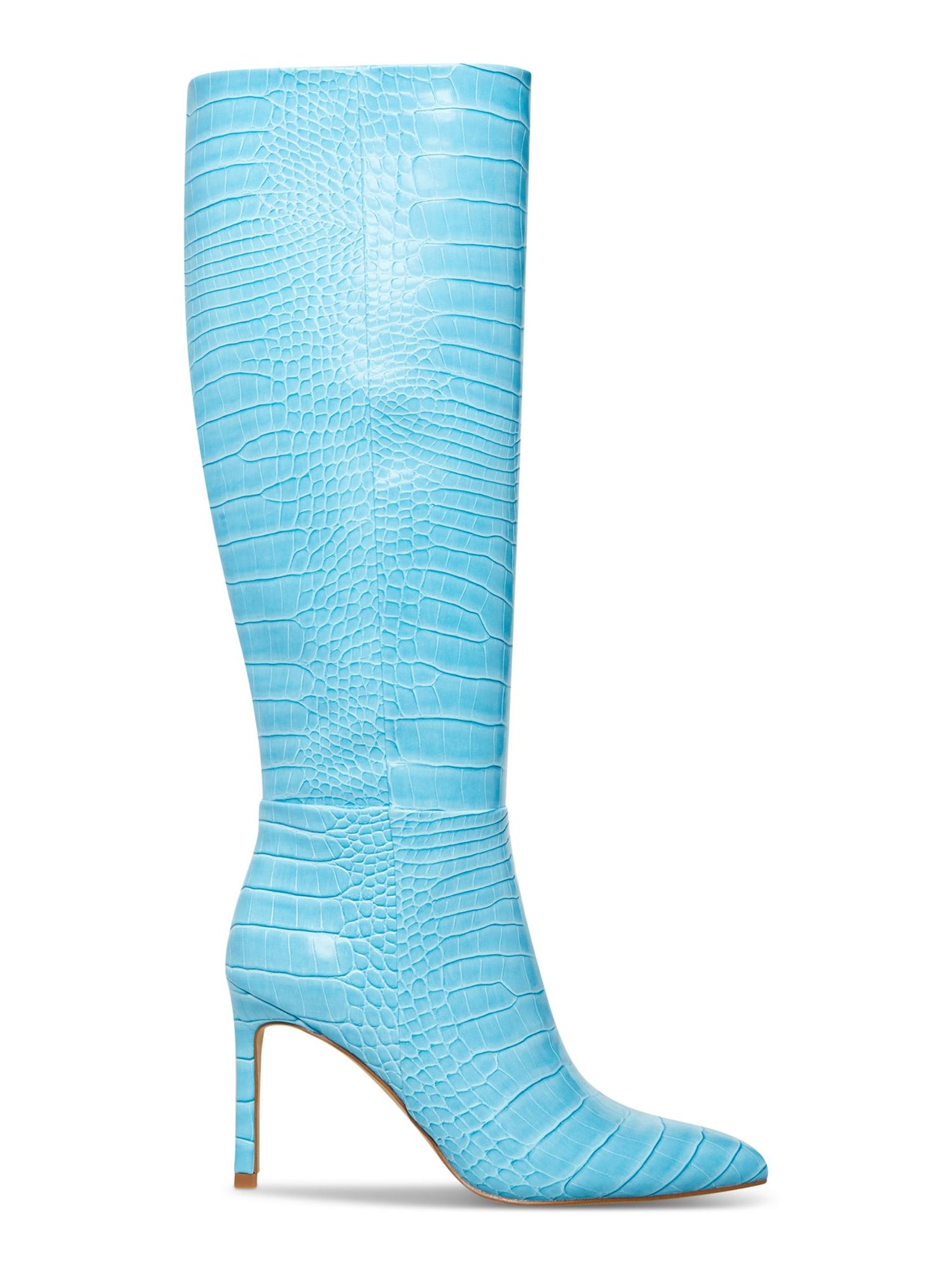 MADDEN GIRL Womens Blue Croco-Embossed Padded Chantelle Pointed Toe Stiletto Zip-Up Dress Boots 6 M