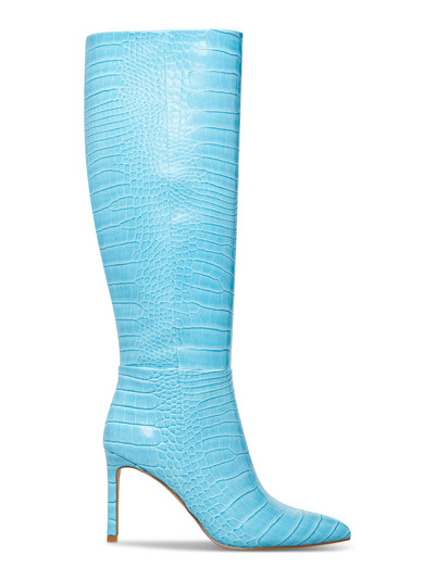 MADDEN GIRL Womens Light Blue Croco-Embossed Padded Chantelle Pointed Toe Stiletto Zip-Up Dress Boots 7.5 M