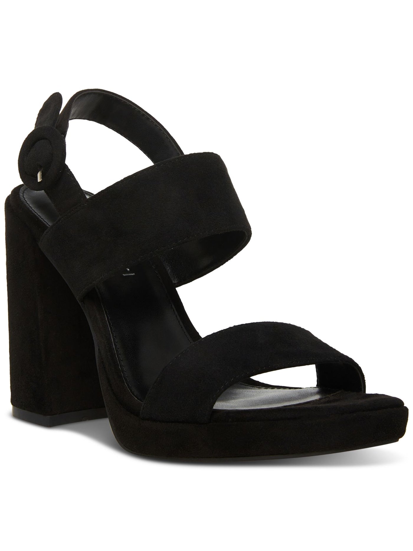 MADDEN GIRL Womens Black Strappy Padded Mine Open Toe Block Heel Buckle Dress Slingback Sandal 7.5 M