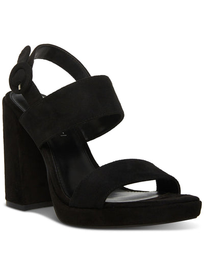 MADDEN GIRL Womens Black Strappy Padded Mine Open Toe Block Heel Buckle Dress Slingback Sandal 7.5 M