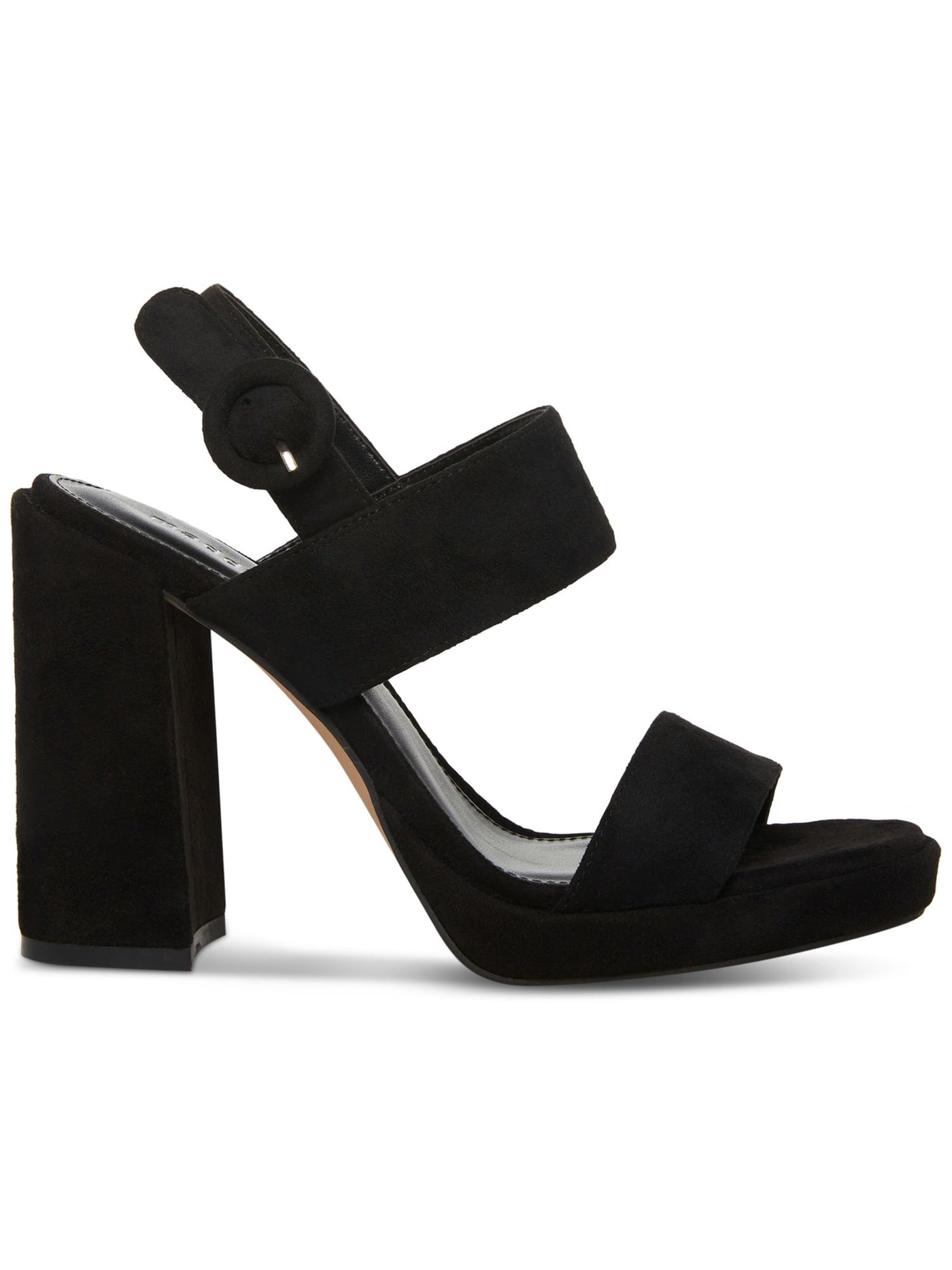 MADDEN GIRL Womens Black Strappy Padded Mine Open Toe Block Heel Buckle Dress Slingback Sandal 7.5 M