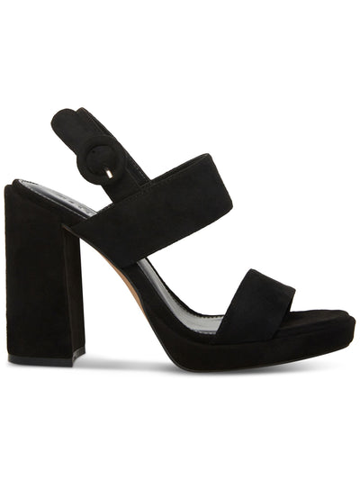 MADDEN GIRL Womens Black Strappy Padded Mine Open Toe Block Heel Buckle Dress Slingback Sandal 7.5 M