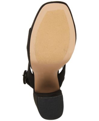 MADDEN GIRL Womens Black Strappy Padded Mine Open Toe Block Heel Buckle Dress Slingback Sandal M
