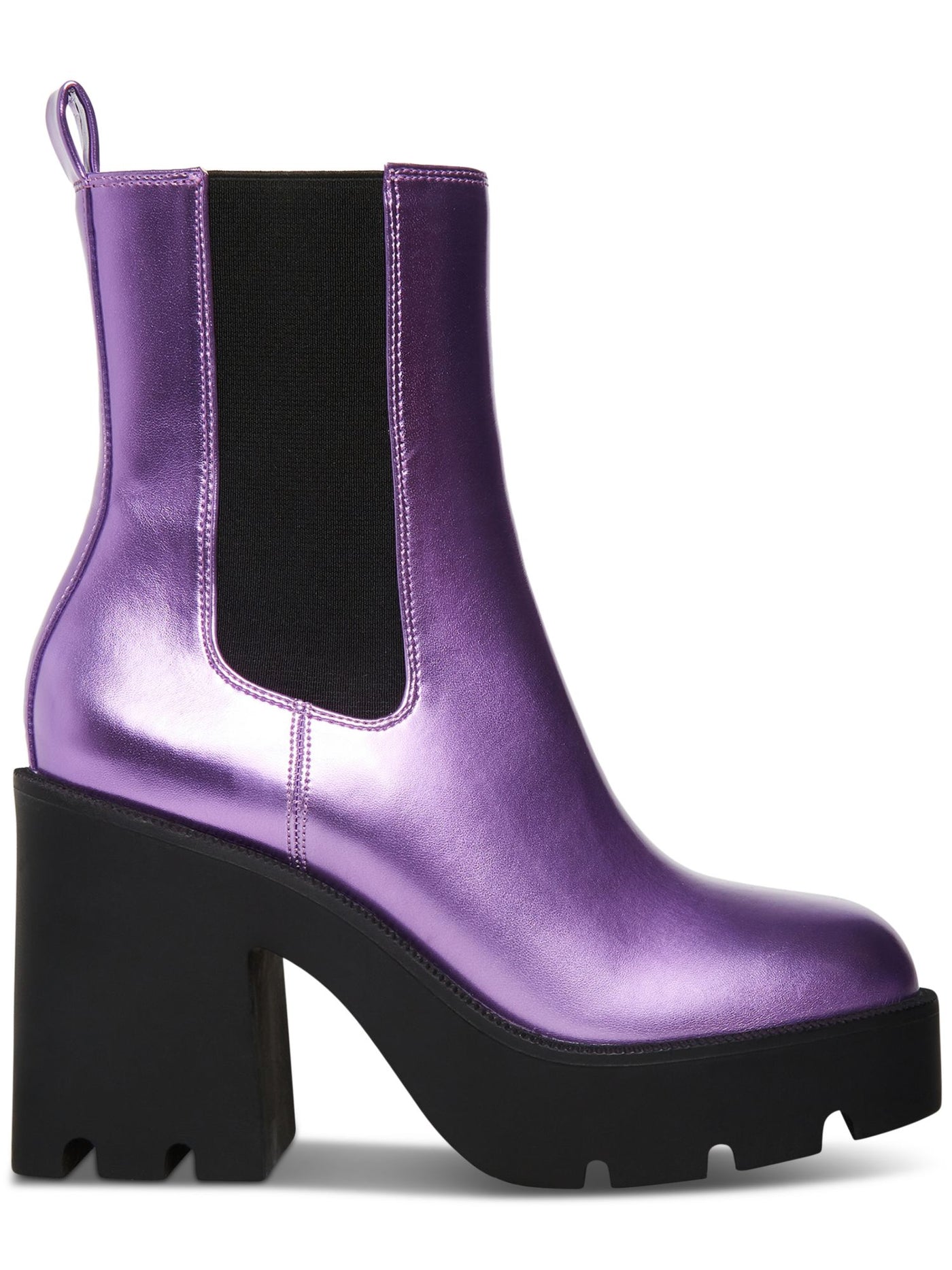 MADDEN GIRL Womens Purple 1-1/2"" Platform Pull Tab Metallic Cushioned Goring Tippah Round Toe Block Heel Chelsea