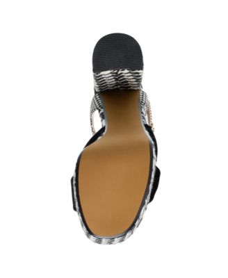 BETSEY JOHNSON Womens Black Mixed Media 1-1/2" Platform Knotted Ankle Strap Padded Melanni Peep Toe Block Heel Buckle Heeled M