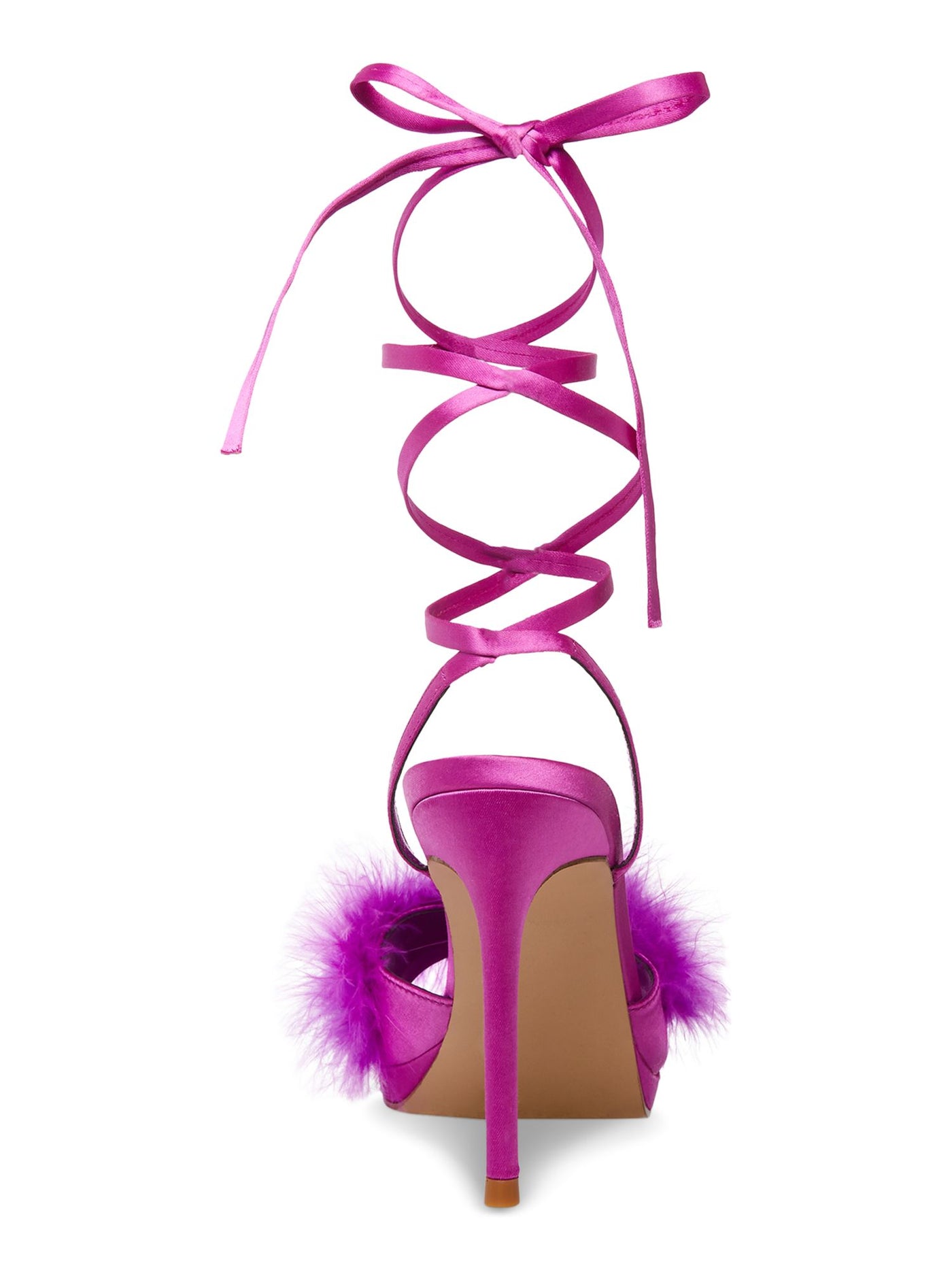 MADDEN GIRL Womens Purple Feather Trim Crisscrossing Straps Padded Excitee Round Toe Stiletto Lace-Up Dress Heeled Sandal 9.5 M