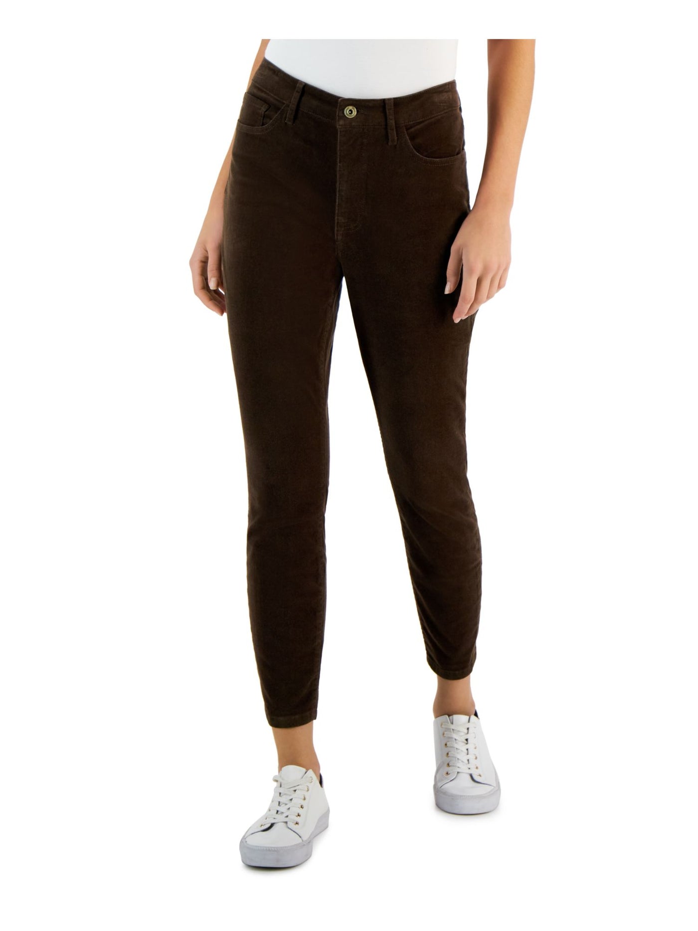 TOMMY HILFIGER Womens Brown Stretch Corduroy Zippered Pocketed Ankle Skinny Pants 16