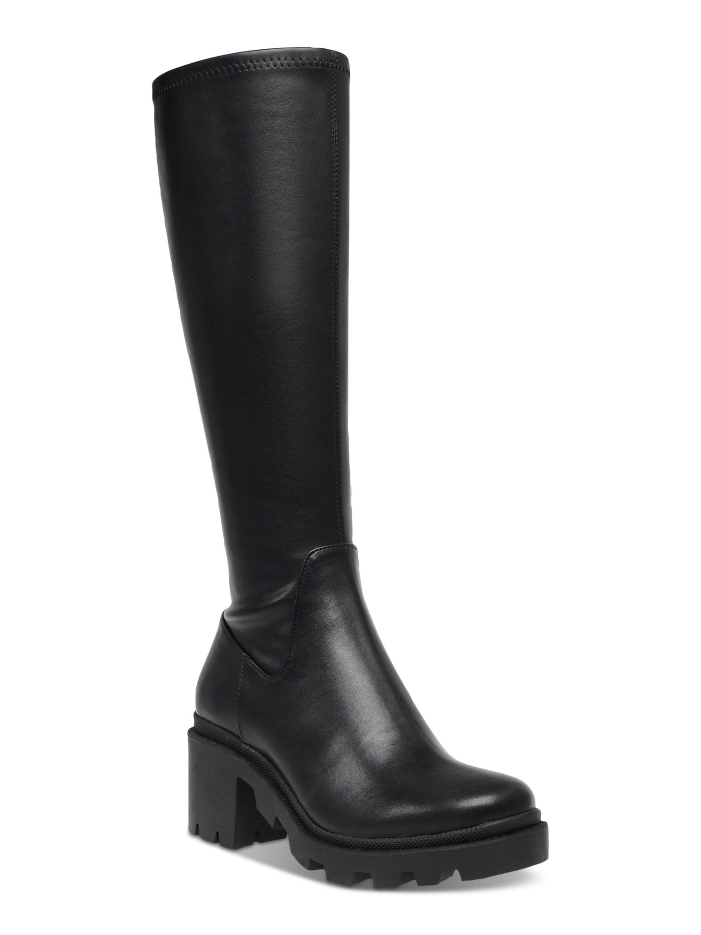 STEVE MADDEN Womens Black Stretch Lug Sole Aberdeen Round Toe Block Heel Zip-Up Riding Boot 10 M