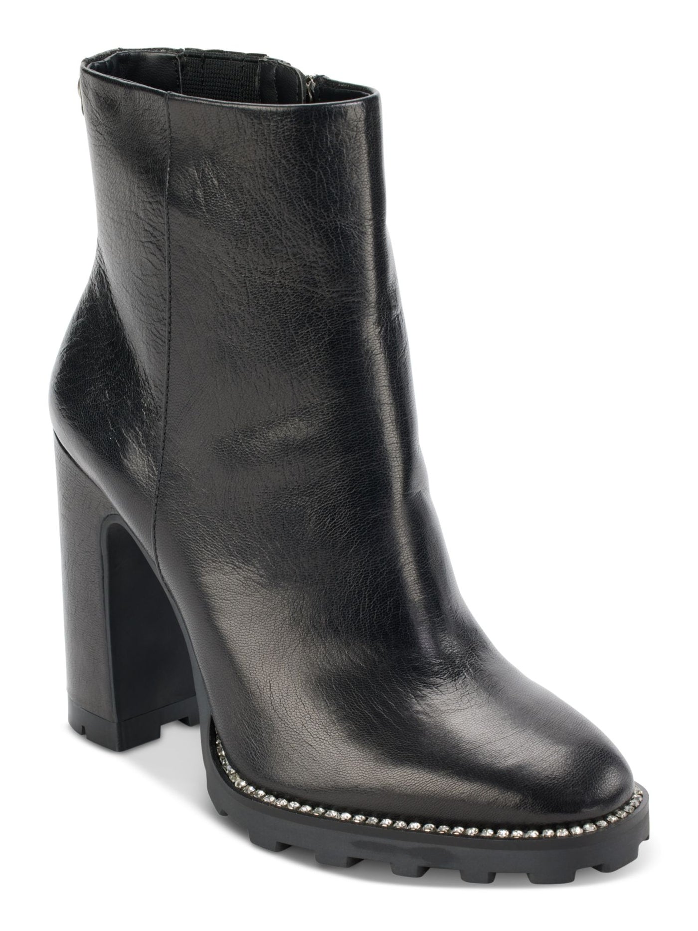 KARL LAGERFELD PARIS Womens Black Comfort Peppy Almond Toe Block Heel Zip-Up Leather Dress Boots 11 M
