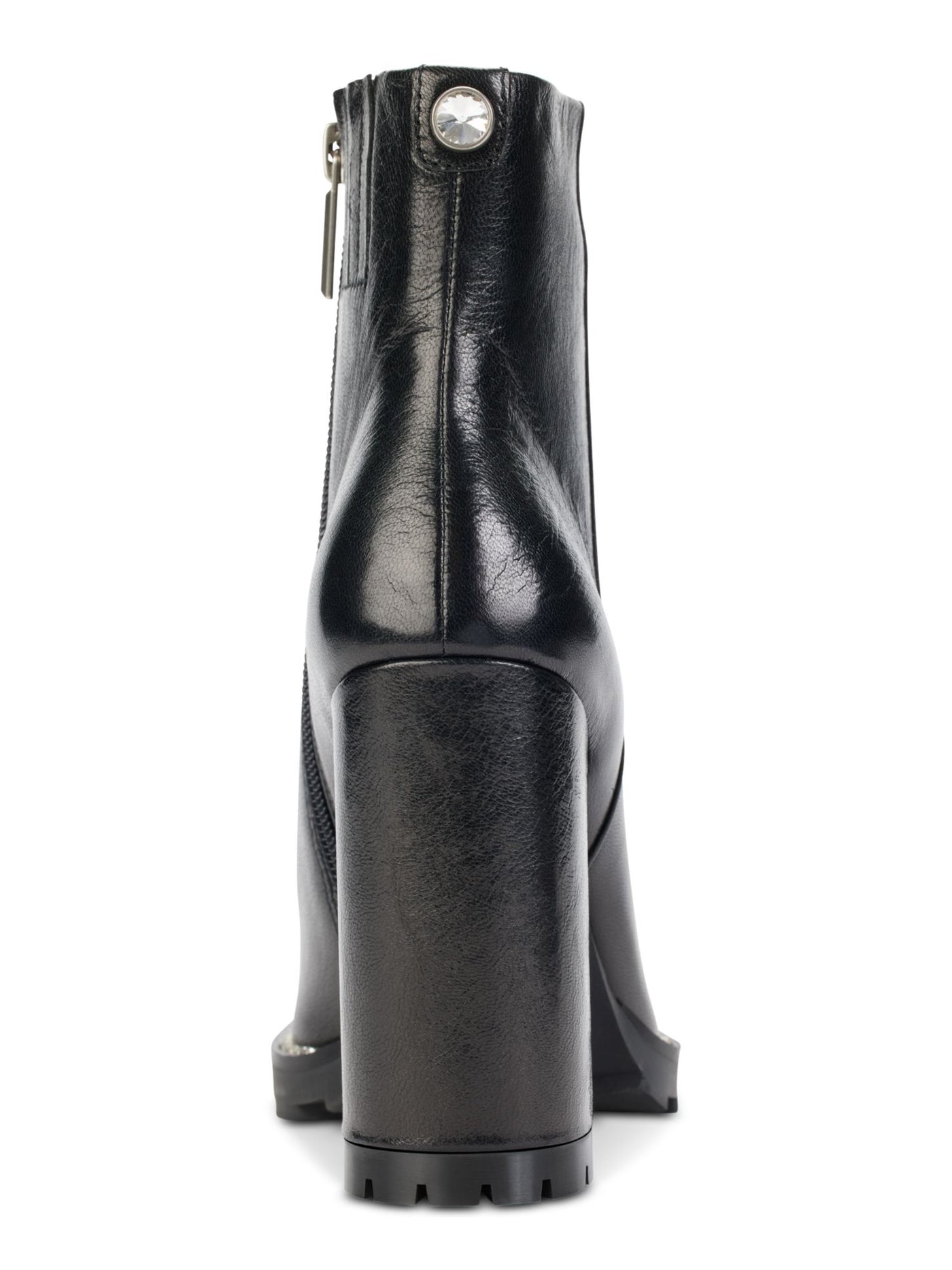 KARL LAGERFELD PARIS Womens Black Comfort Peppy Almond Toe Block Heel Zip-Up Leather Dress Boots 5 M