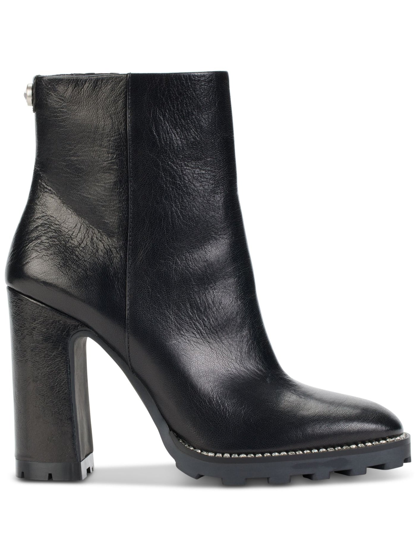 KARL LAGERFELD PARIS Womens Black Comfort Peppy Almond Toe Block Heel Zip-Up Leather Dress Boots 7.5 M