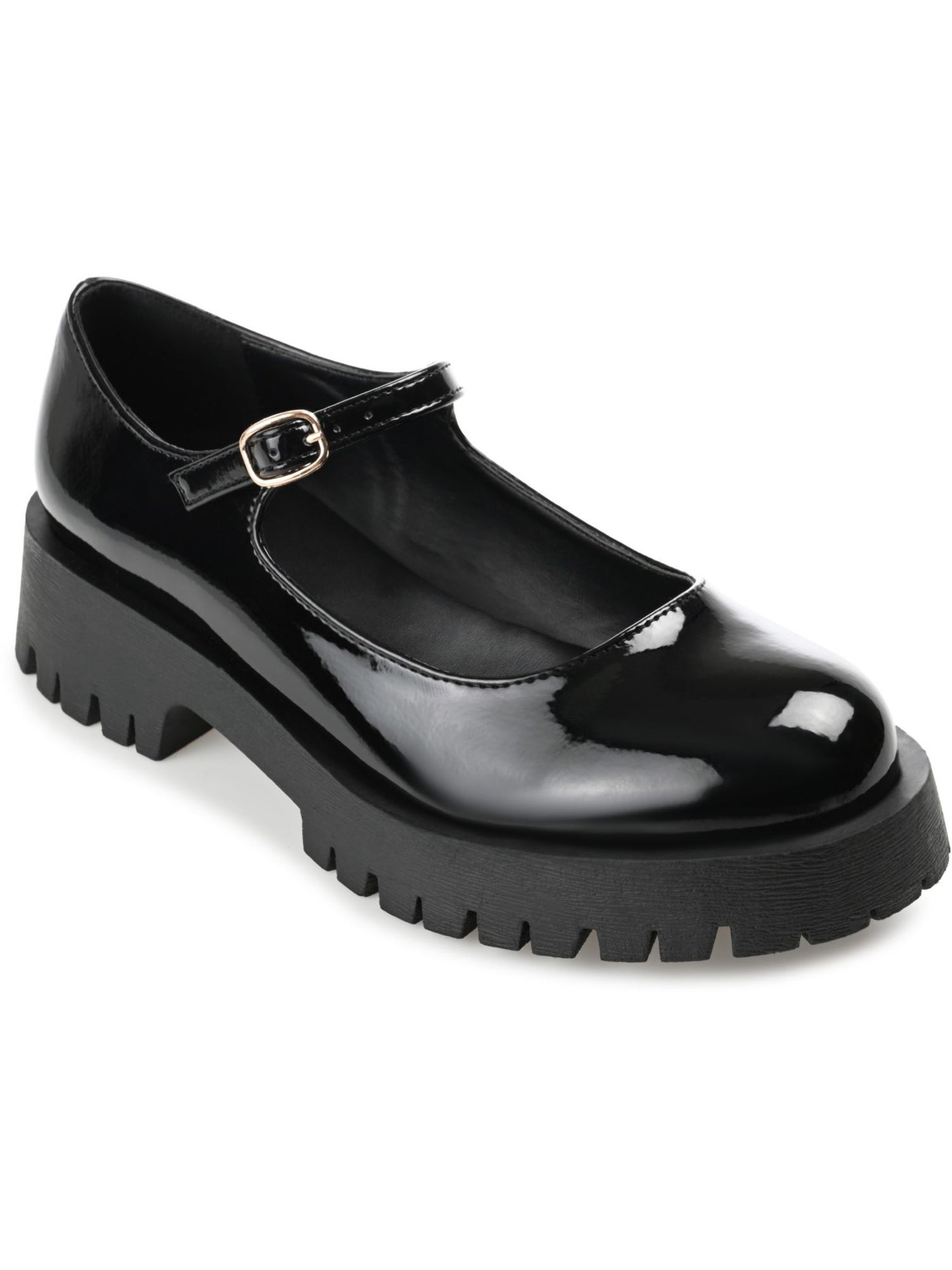 JOURNEE COLLECTION Womens Black Mary Jane Padded Lug Sole Treaded Kamie Round Toe Buckle Dress Flats Shoes 8.5 M