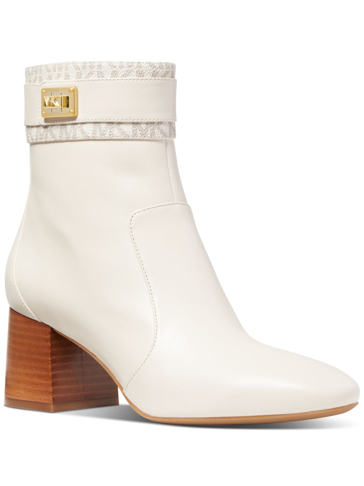 MICHAEL MICHAEL KORS Womens Ivory Signature Hardware Trim At Ankle-Strap Padded Padma Almond Toe Block Heel Zip-Up Leather Heeled Boots 10 M