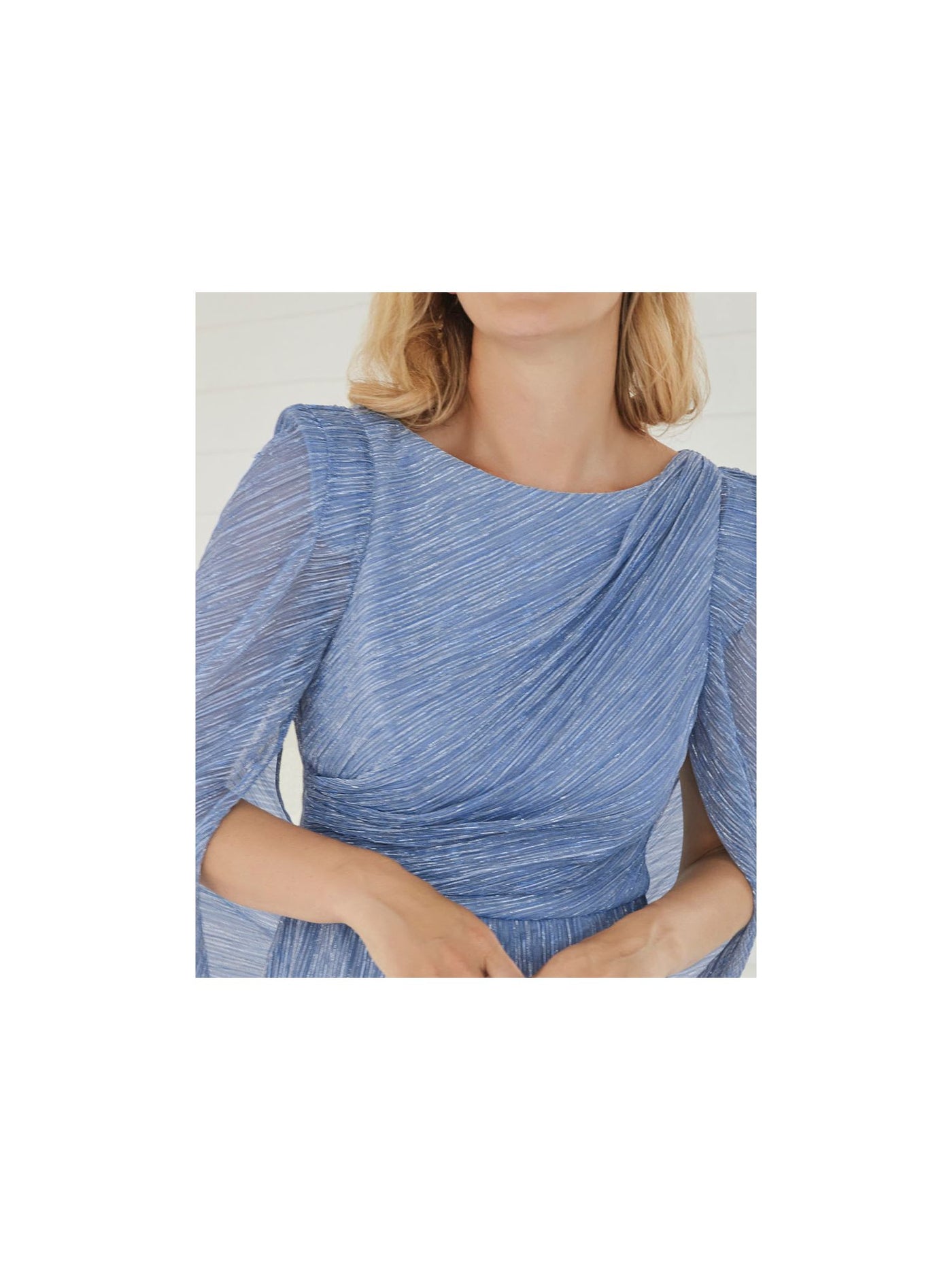ADRIANNA PAPELL Womens Blue Metallic Cape Striped Elbow Sleeve Boat Neck Wear To Work Top 14