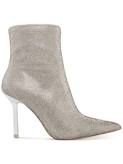 STEVE MADDEN Womens Silver Rhinestone Metallic Elysia Pointed Toe Stiletto Zip-Up Booties 5.5 M