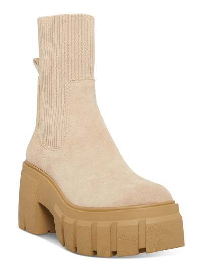 STEVE MADDEN Womens Beige Padded 2 Inch Platform Goring Lug Sole Liberti Square Toe Block Heel Heeled Boots 9 M