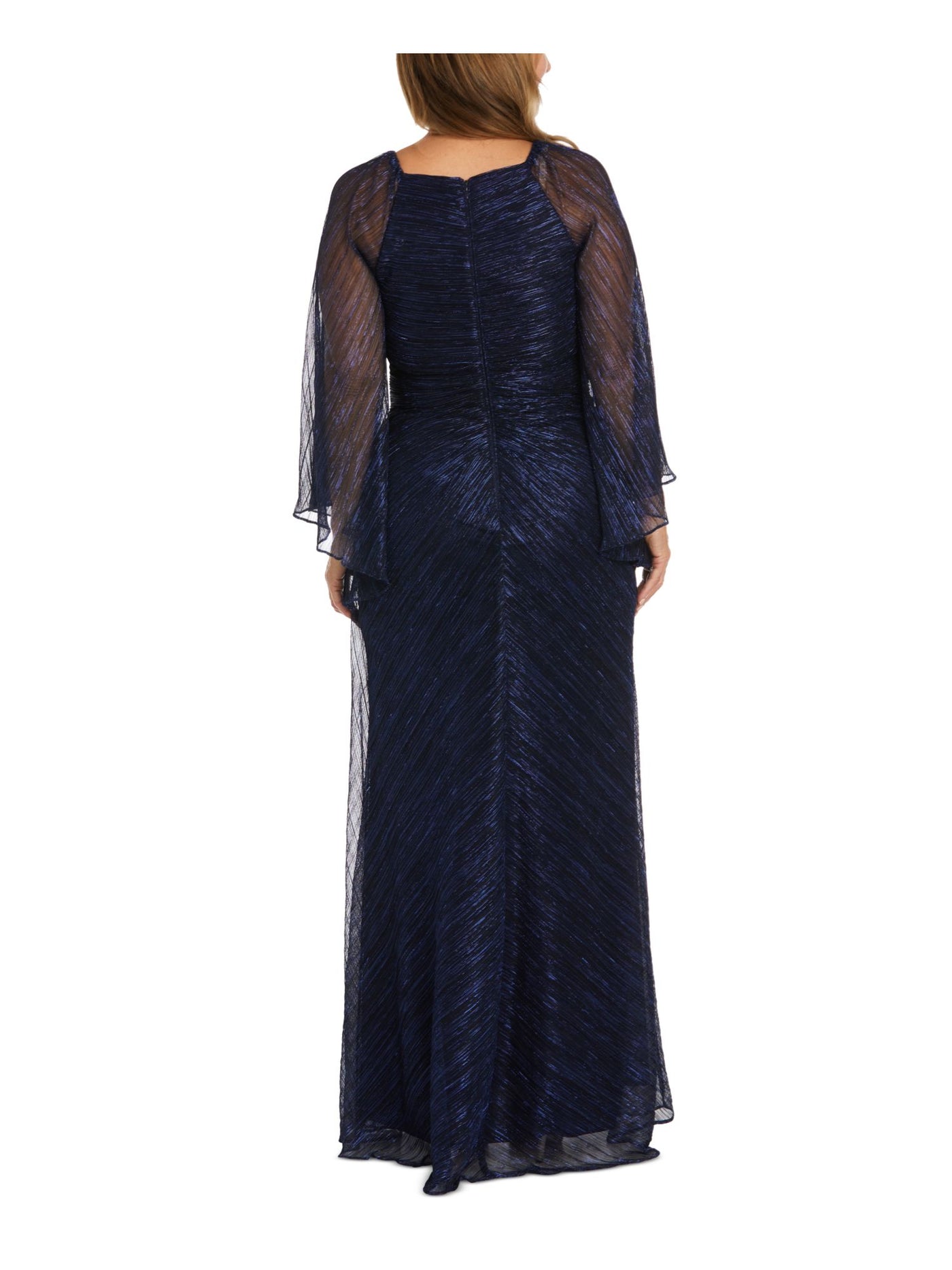 NIGHTWAY Womens Navy Zippered Lined Draped Illusion Sleeves Sweetheart Neckline Full-Length Evening Gown Dress 8