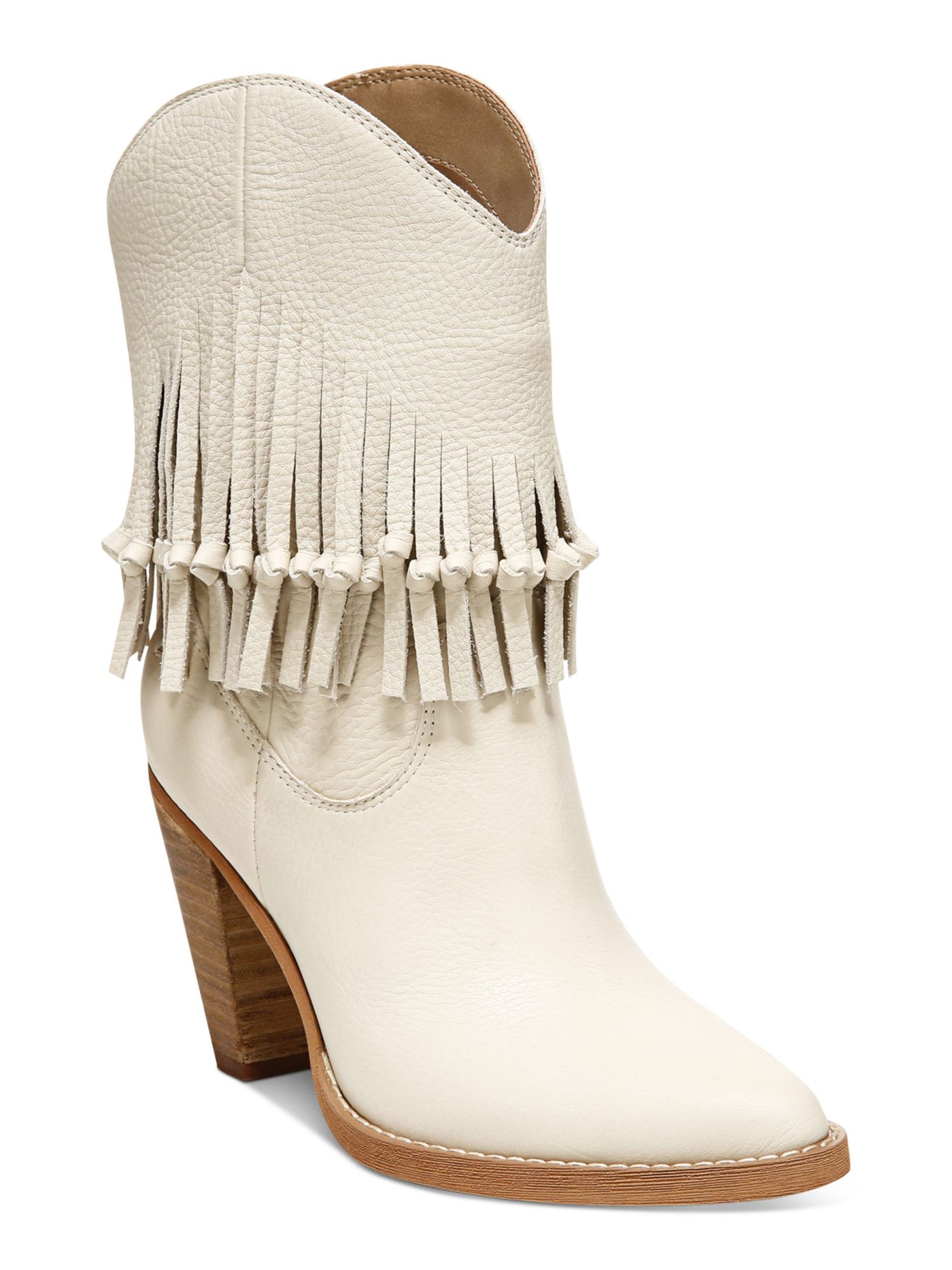 ZODIAC Womens Beige Fringed Padded Donna Pointed Toe Stacked Heel Zip-Up Leather Dress Cowboy Boots 9 M