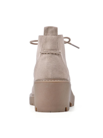 WHITE MOUNTAIN Womens Beige Back Pull-Tab Lug Sole Cushioned Daniella Round Toe Block Heel Lace-Up Booties 6 M