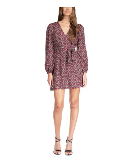 MICHAEL MICHAEL KORS Womens Maroon Long Sleeve Surplice Neckline Short Wrap Dress XL