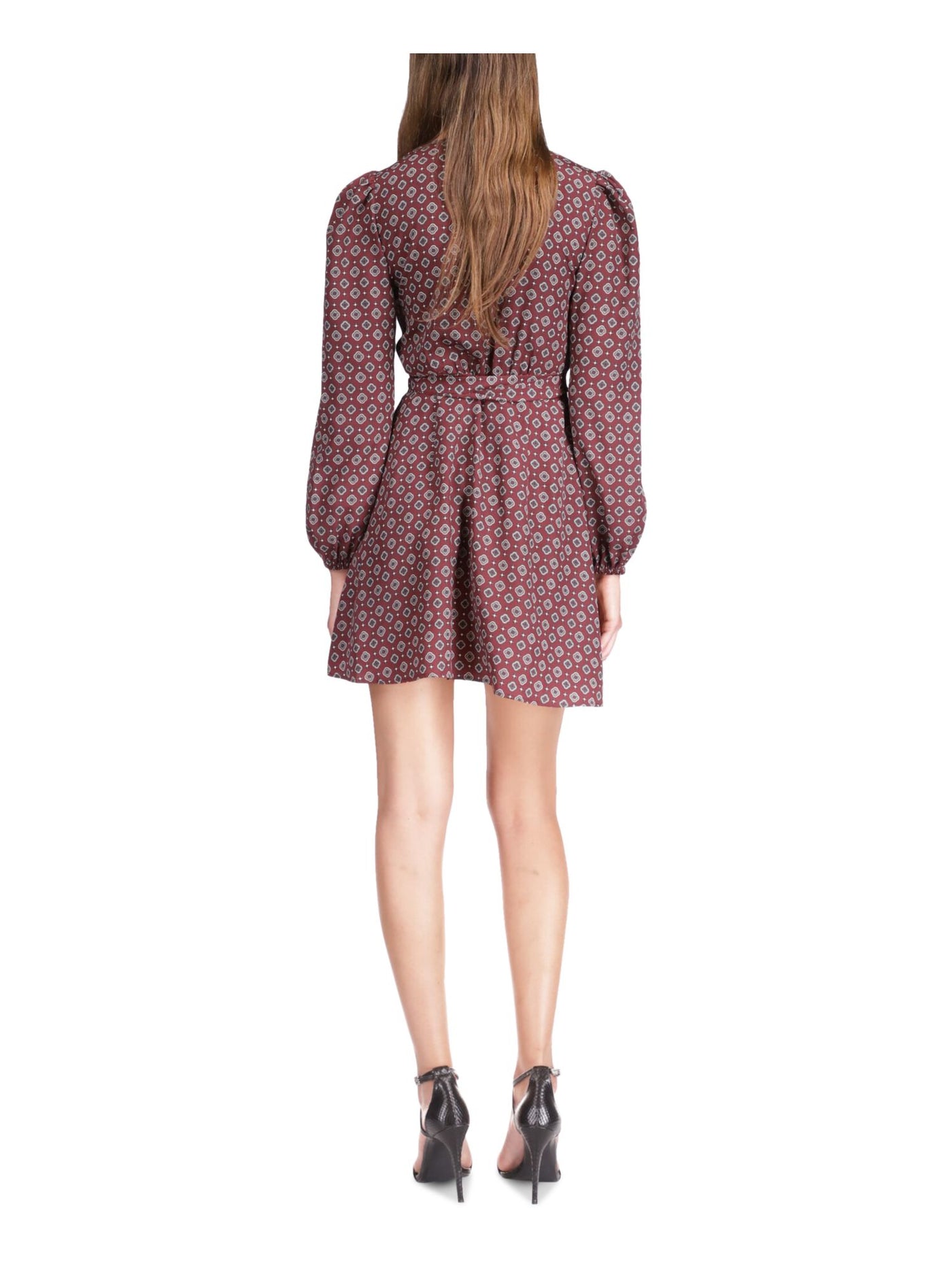 MICHAEL MICHAEL KORS Womens Maroon Long Sleeve Surplice Neckline Short Wrap Dress XL