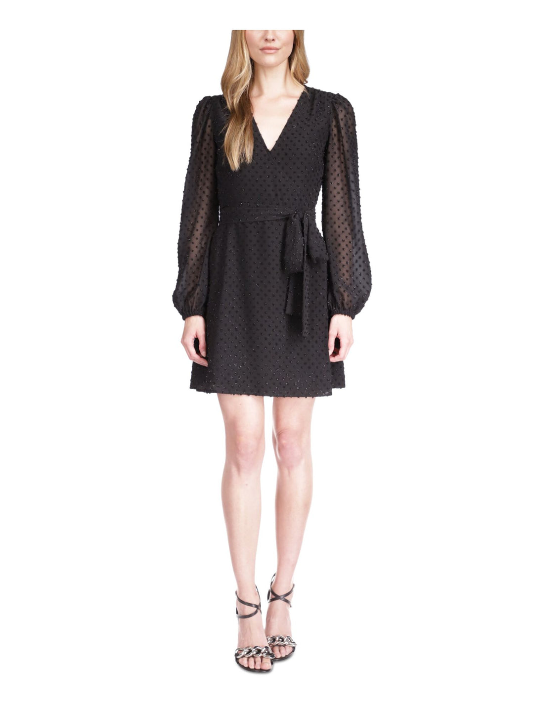 michael kors wrap dress Women's Printed Faux Black Size Medium - Bed Bath & Beyond Short flutter sleeves Michael Kors Swiss Dot Wrap