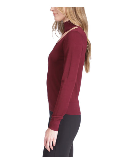 MICHAEL MICHAEL KORS Womens Burgundy Cut Out Zippered Ribbed Trim Long Sleeve Mock Neck Sweater L