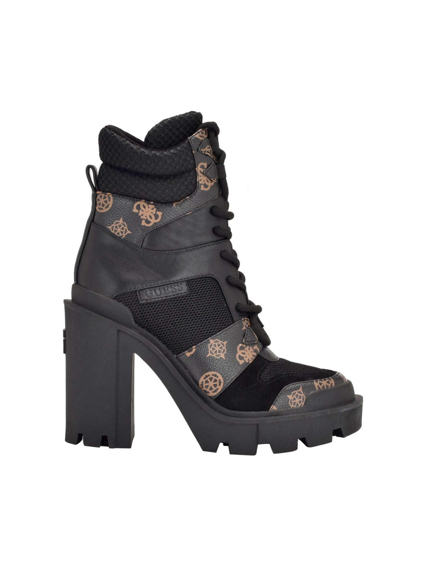 GUESS Womens Black Logo Lug Sole Tadbit Round Toe Block Heel Lace-Up Heeled Boots 9 M