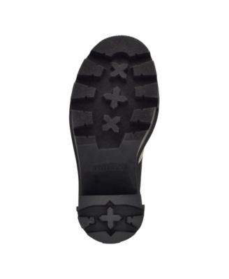 GUESS Womens Black Logo Lug Sole Tadbit Round Toe Block Heel Lace-Up Heeled Boots M