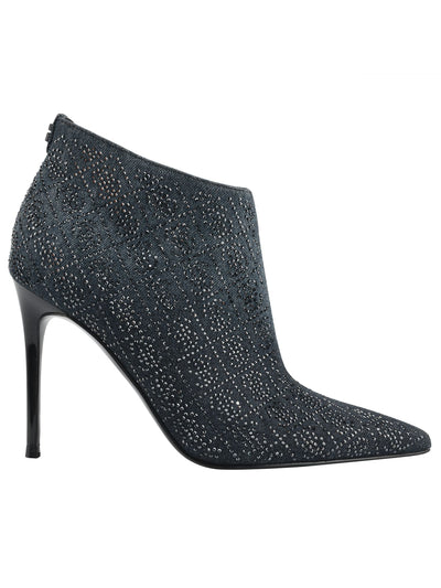 GUESS Womens Navy Embellished Comfort Fazzie Pointed Toe Stiletto Zip-Up Dress Booties 8.5 M