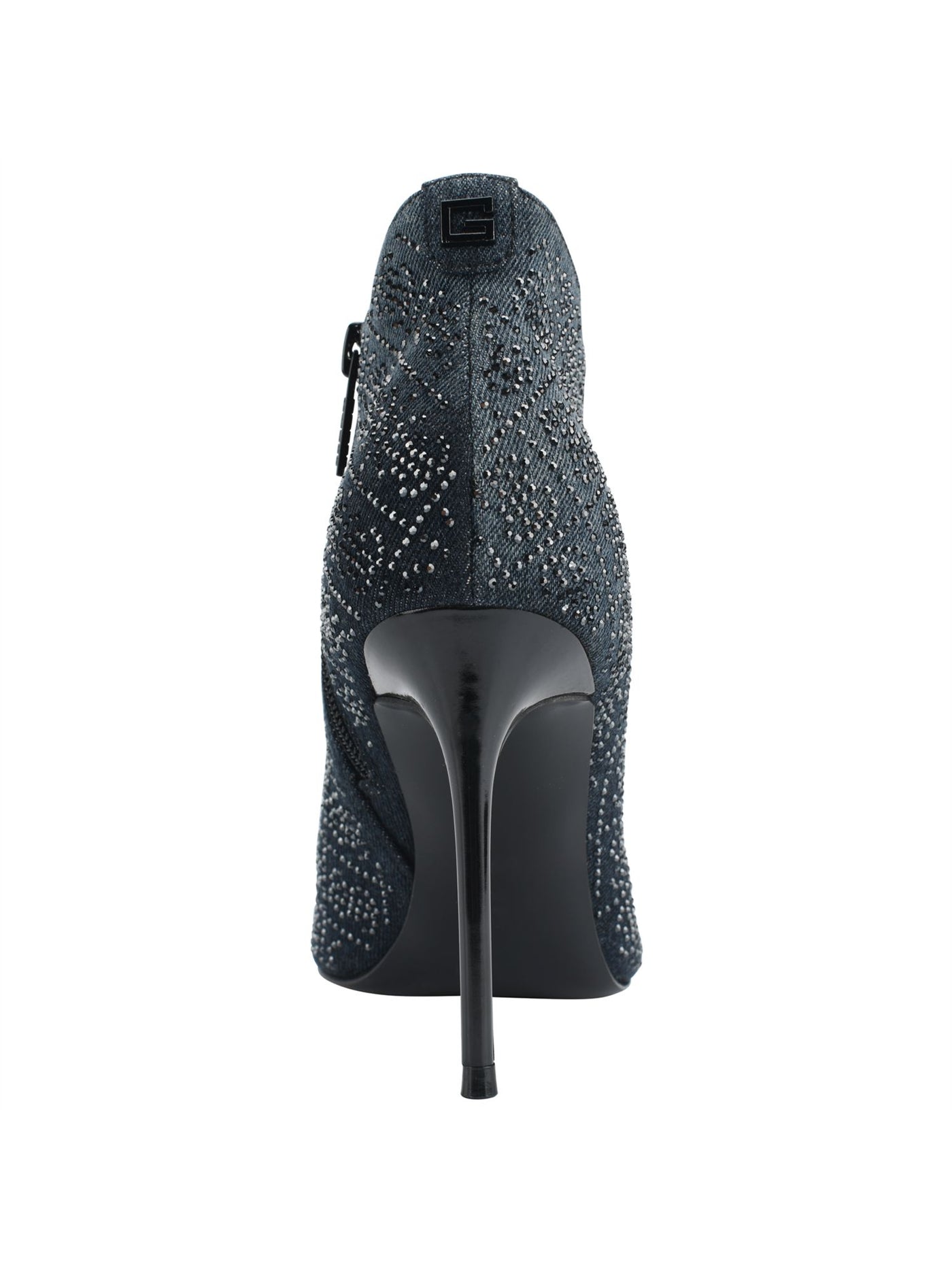 GUESS Womens Navy Embellished Comfort Fazzie Pointed Toe Stiletto Zip-Up Dress Booties 8.5 M