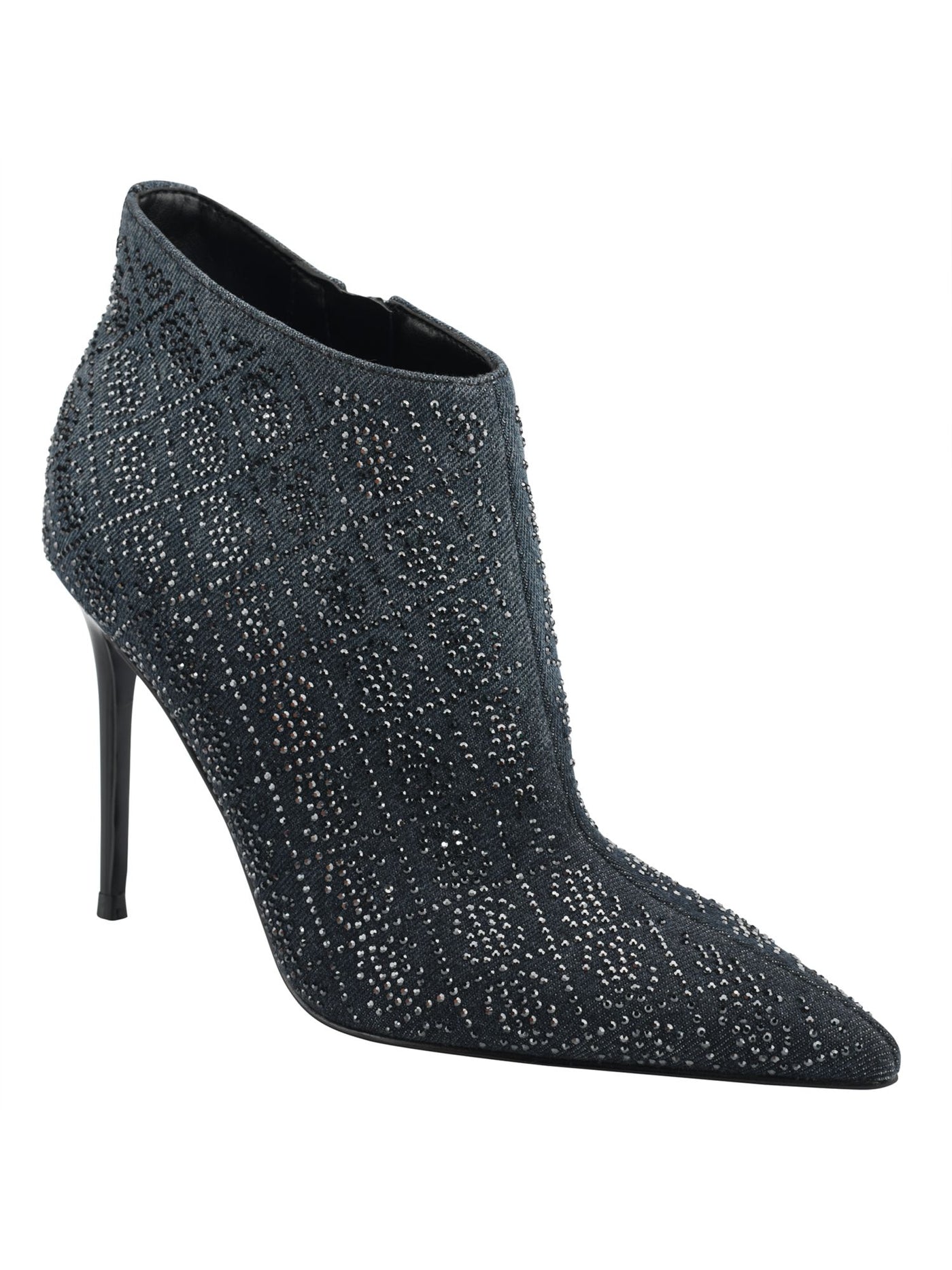 GUESS Womens Navy Embellished Comfort Fazzie Pointed Toe Stiletto Zip-Up Dress Booties 9.5 M