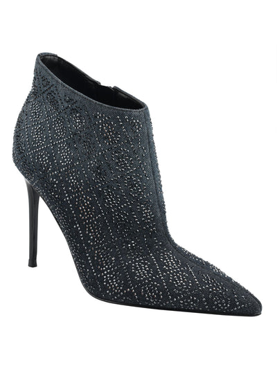 GUESS Womens Navy Embellished Comfort Fazzie Pointed Toe Stiletto Zip-Up Dress Booties 8.5 M