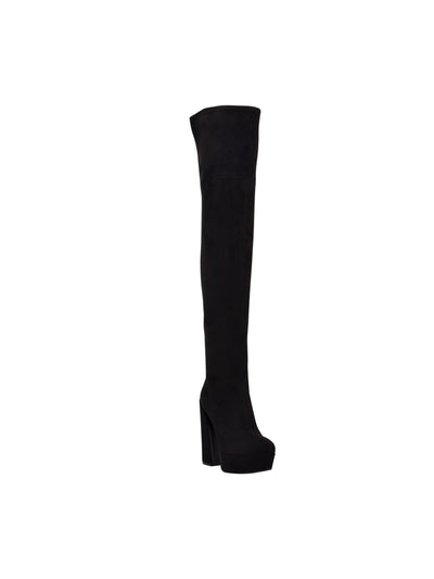 GUESS Womens Black 1 Inch Platform Stretch Padded Cristy Almond Toe Block Heel Zip-Up Dress Boots 5.5 M