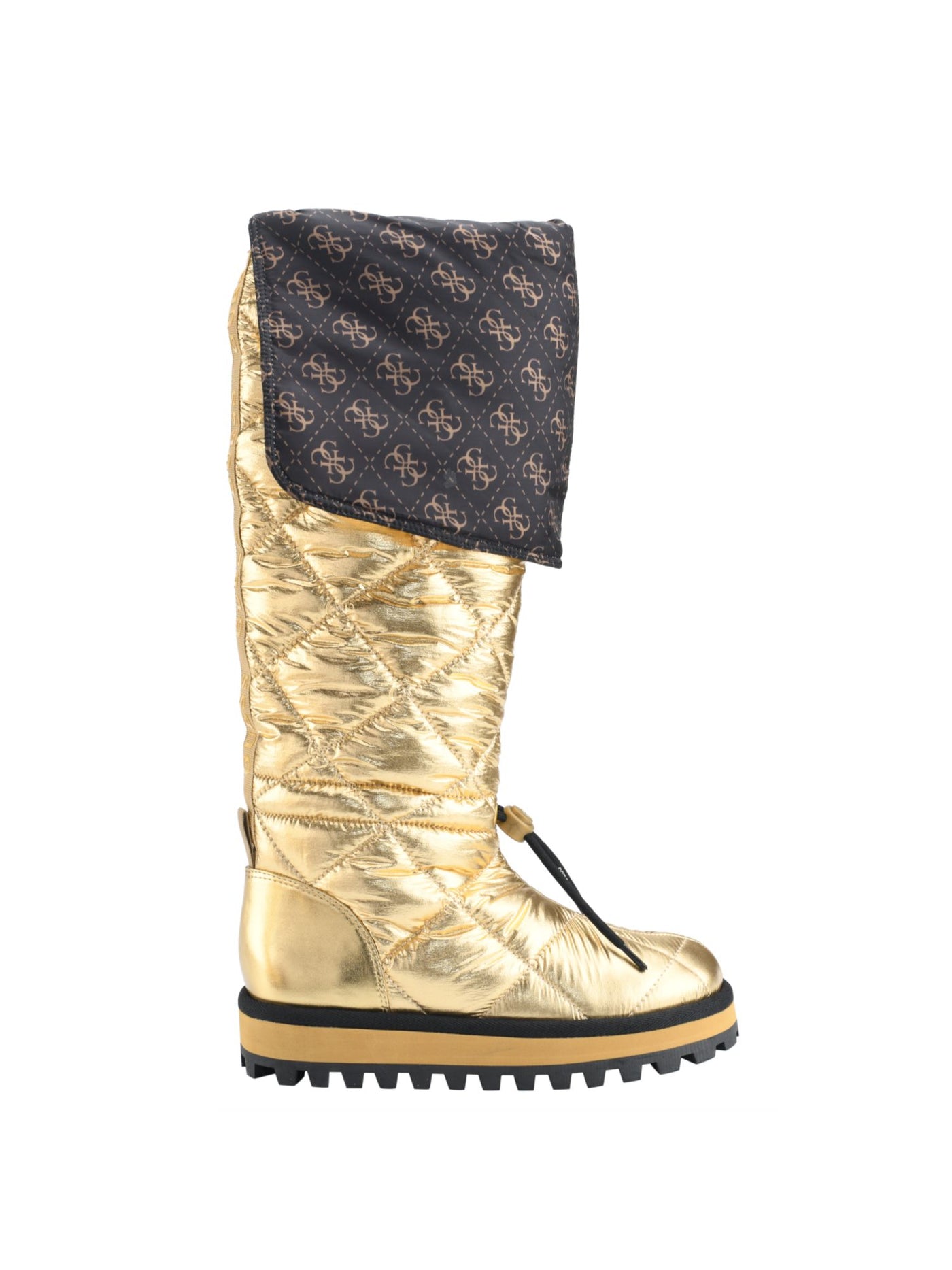 GUESS Womens Gold Lug Sole Quilted Ladiva Round Toe Platform Winter 6 M