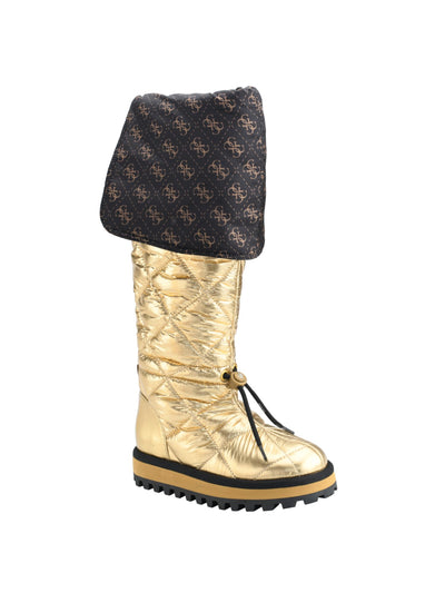 GUESS Womens Gold Lug Sole Quilted Ladiva Round Toe Platform Winter 6 M