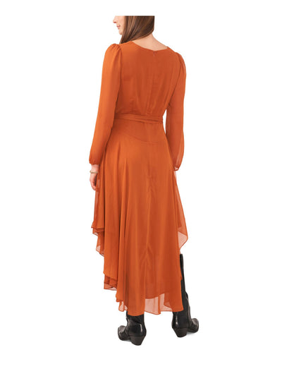 VINCE CAMUTO Womens Orange Zippered Long Sleeve V Neck Tea-Length Evening Shift Dress M