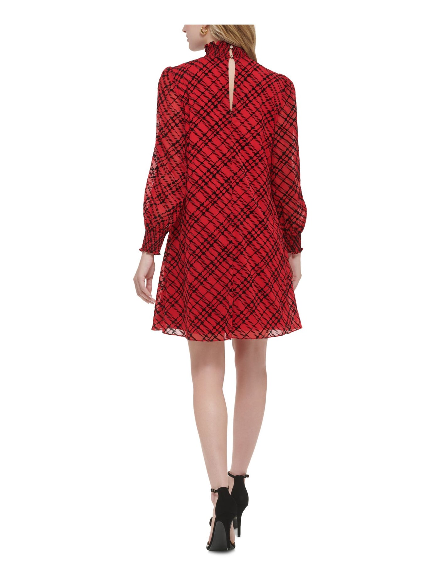 TOMMY HILFIGER Womens Red Plaid Long Sleeve Mock Neck Short Trapeze Dress Petites 2P